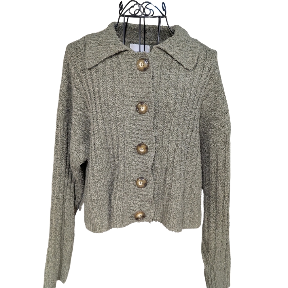 Pink Rose Olive Green Cropped Cardigan